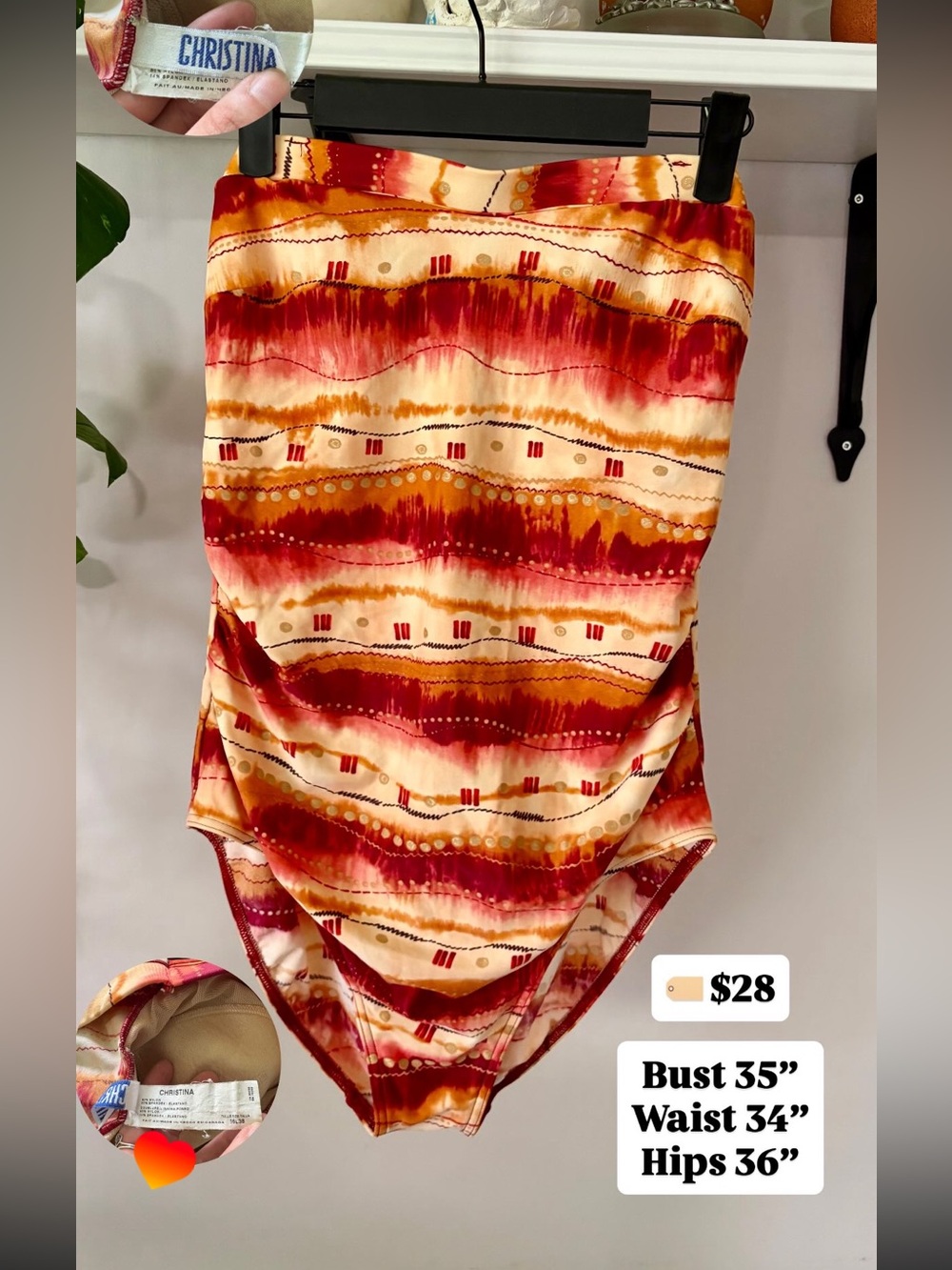 Red & Orange Patterned One-Piece Swimsuit - Unbranded